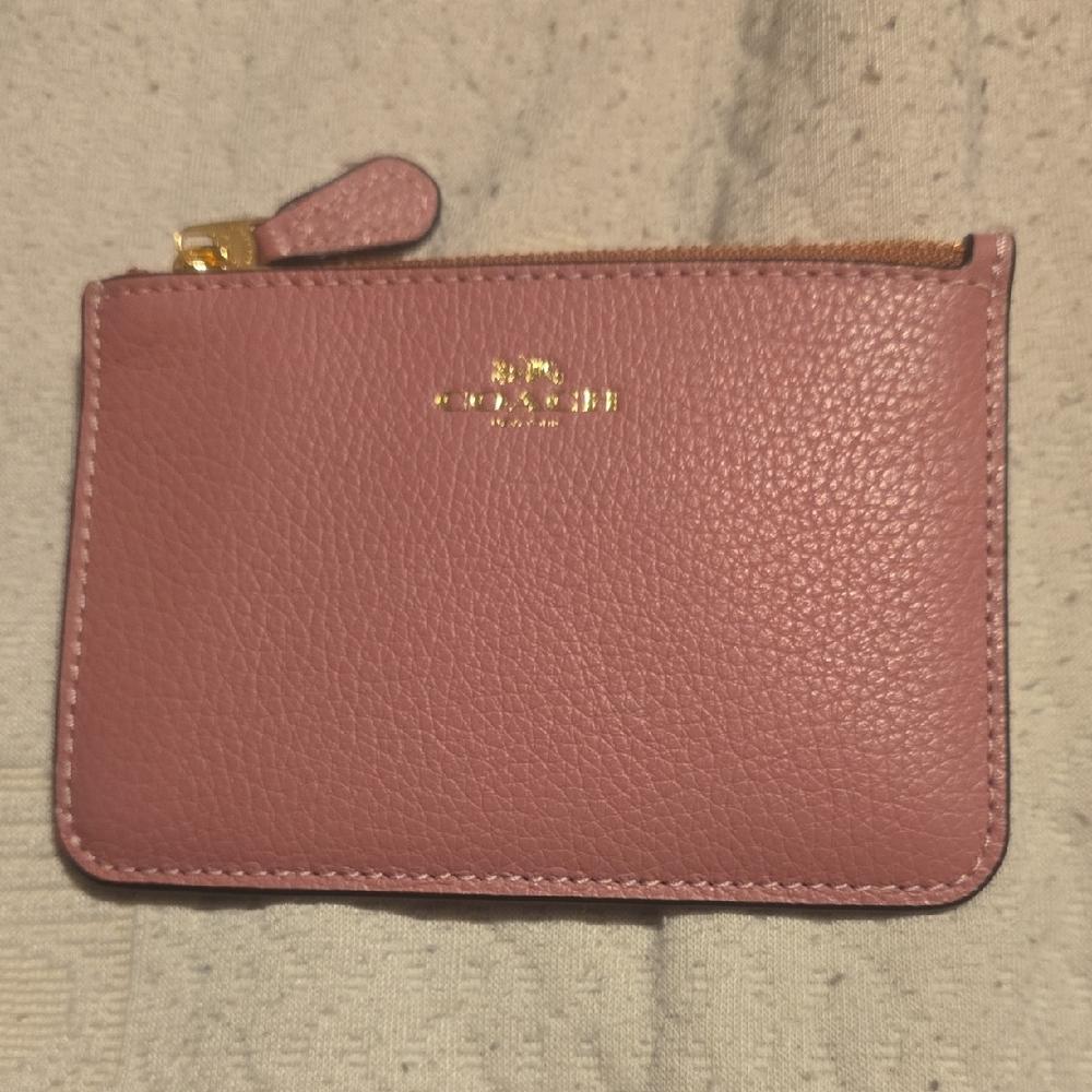 Coach Pink Leather Zip Card Case Wristlet